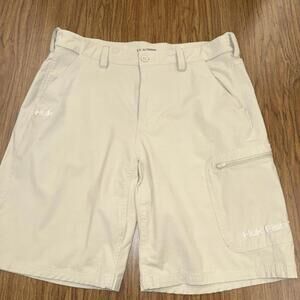 HUK Next Level Fishing Shorts Mens XL Beige Quick Dry Performance SPF